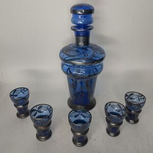Cobalt blue‎ decanter with silver overlay